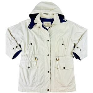 Vintage Towne by London Fog White Parka Jacket Hooded Plaid Lined Women’s XL